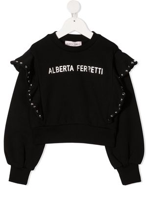 Alberta Ferretti Kids logo-print rockstud-detail sweatshirt - Black