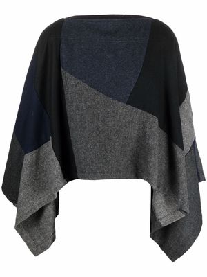Comme Des Garçons Shirt patchwork wool cropped poncho - Blue