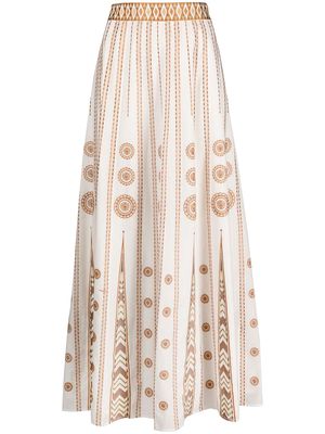 Le Sirenuse embroidered cotton A-line maxi skirt - White