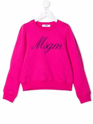 MSGM Kids logo-print cotton sweatshirt - Pink