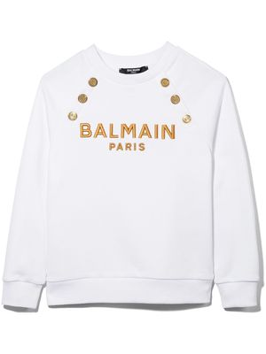 Balmain Kids logo-embroidered cotton sweatshirt - White