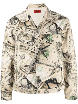 424 dollar bill print denim jacket - Neutrals