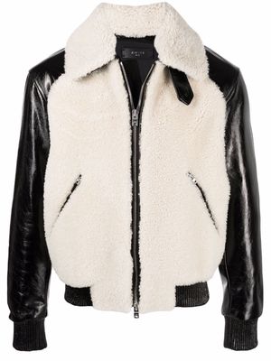AMIRI shearling-panel leather jacket - White