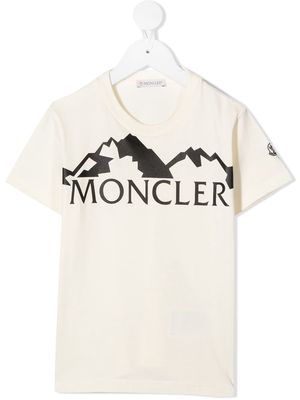 Moncler Enfant flocked logo graphic T-shirt - Neutrals