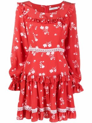 Roses & Lace floral-print silk mini dress - Red