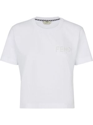 Fendi logo-embroidered cropped T-shirt - White