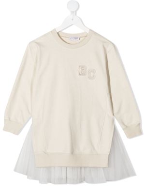 Brunello Cucinelli Kids logo-print tulle-detail sweater dress - White