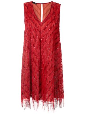 Emporio Armani fringed shift silk dress - Red