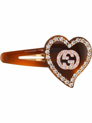 Gucci Hair clip with GG and heart detail - Brown