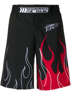Vision Of Super flames-print track shorts - Black