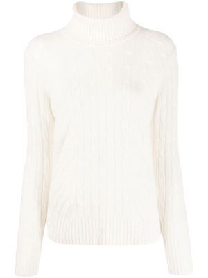 N.Peal cable knit roll neck jumper - White