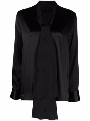 Philipp Plein V-neck pussybow silk blouse - Black