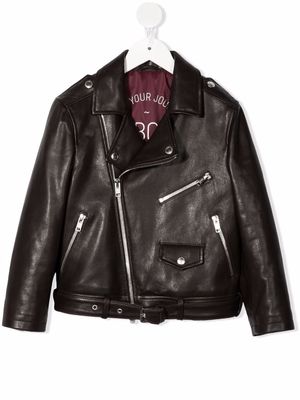 Brunello Cucinelli Kids notched-collar leather biker jacket - Brown
