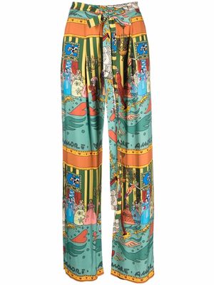 alessandro enriquez all-over print wide trousers - Green