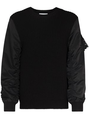 Helmut Lang contrast-sleeve ribbed-knit jumper - Black