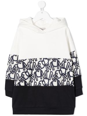 Moncler Enfant monogram-panel hooded dress - White
