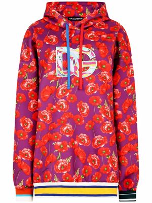 Dolce & Gabbana poppy-print logo hoodie - Purple