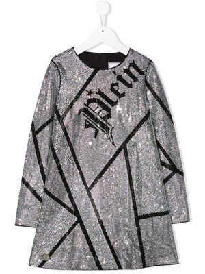 Philipp Plein Junior long sleeve embellished dress - Black