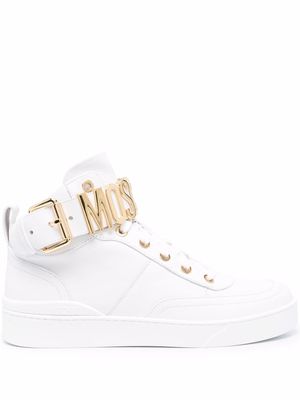 Moschino logo-plaque high-top sneakers - White