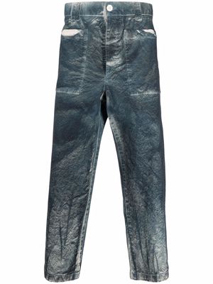 Sunnei bleached-effect cropped trousers - Blue