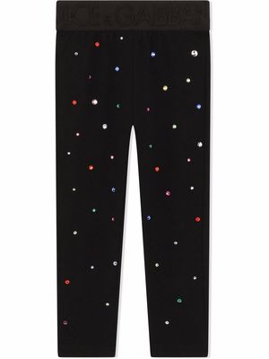 Dolce & Gabbana Kids embellished logo-waistband leggings - Black