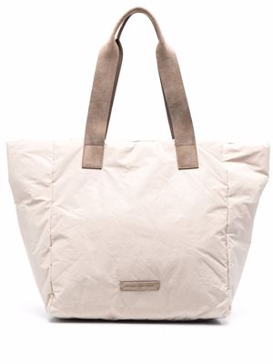 Brunello Cucinelli logo-patch leather tote bag - Neutrals