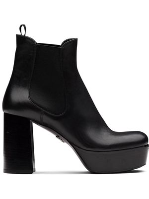 Prada platform leather ankle boots - Black