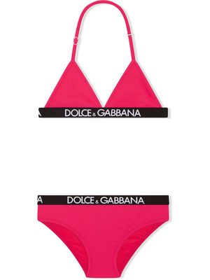 Dolce & Gabbana Kids logo-elastic triangle bikini - Pink