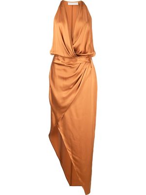 Michelle Mason asymmetric halterneck silk dress - Orange