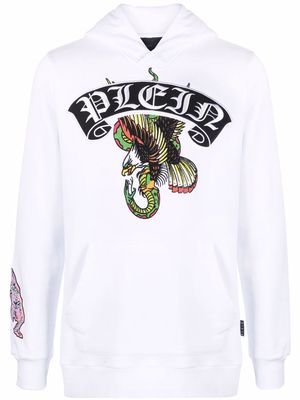Philipp Plein logo-print pullover hoodie - White