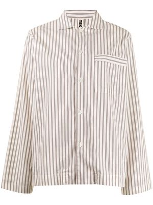 TEKLA striped poplin pajama shirt - White