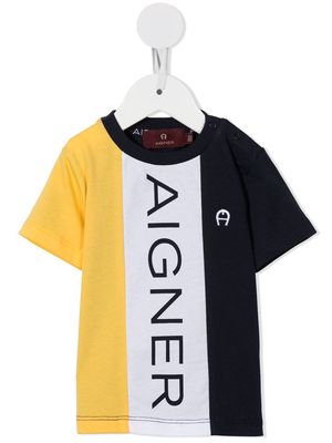 Aigner Kids logo-print colour-block T-shirt - Yellow