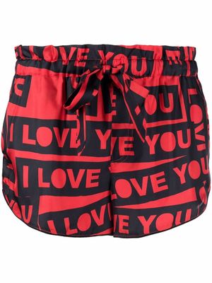 AZ FACTORY I Love You graphic-print silk pyjama shorts - Red