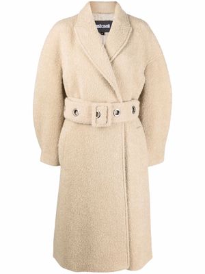 Just Cavalli belted-waist oversized coat - Neutrals