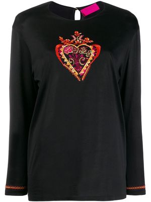 Christian Lacroix Pre-Owned 1990s embroidered heart T-shirt - Black