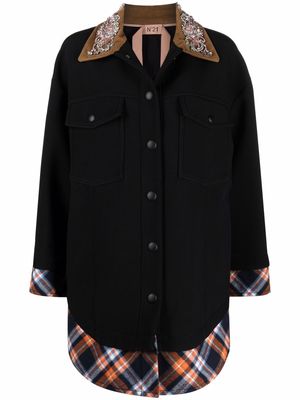 Nº21 contrasting-trim button-fastening coat - Black