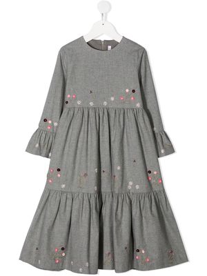 Il Gufo floral embroidered long tiered dress - Grey