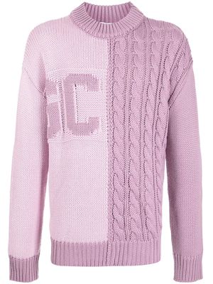 Gcds logo-printed cable-knit jumper - Purple