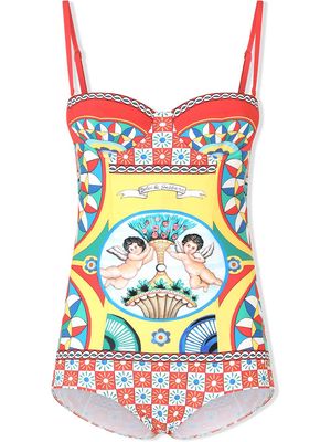 Dolce & Gabbana graphic-print multi-panel swimsuit - Red