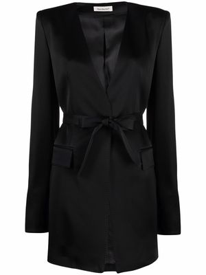 There Was One collarless V-neck belted blazer - Black
