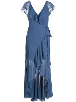Marchesa Notte Bridesmaids ruffle-trim wrap gown - Blue