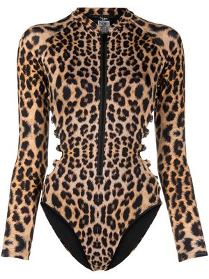 Noire Swimwear long-sleeved leopard print swimsuit - Brown