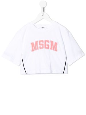 MSGM Kids cropped logo-print T-shirt - White
