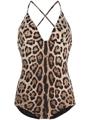 Dolce & Gabbana leopard print swimsuit - Brown