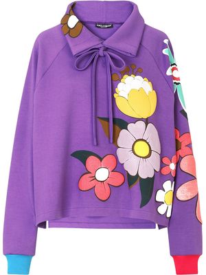 Dolce & Gabbana bow-detail floral-print sweatshirt - Purple