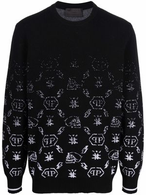 Philipp Plein monogram jacquard wool jumper - Black
