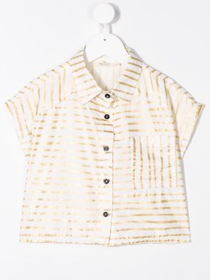 Andorine striped linen cropped shirt - White