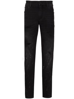 Dolce & Gabbana splatter-paint tapered-leg jeans - Black