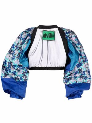 colville floral-print open-front cropped jacket - Blue