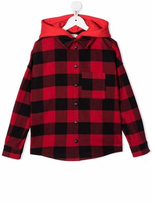 Palm Angels Kids check-print hooded overshirt - Red